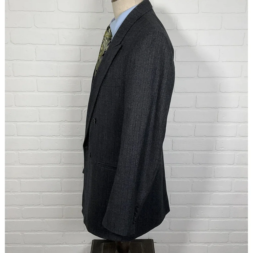 Fioravanti Blazer Men 42 Charcoal Gray Double Breasted Pinstripe Jacket‎ USA VTG